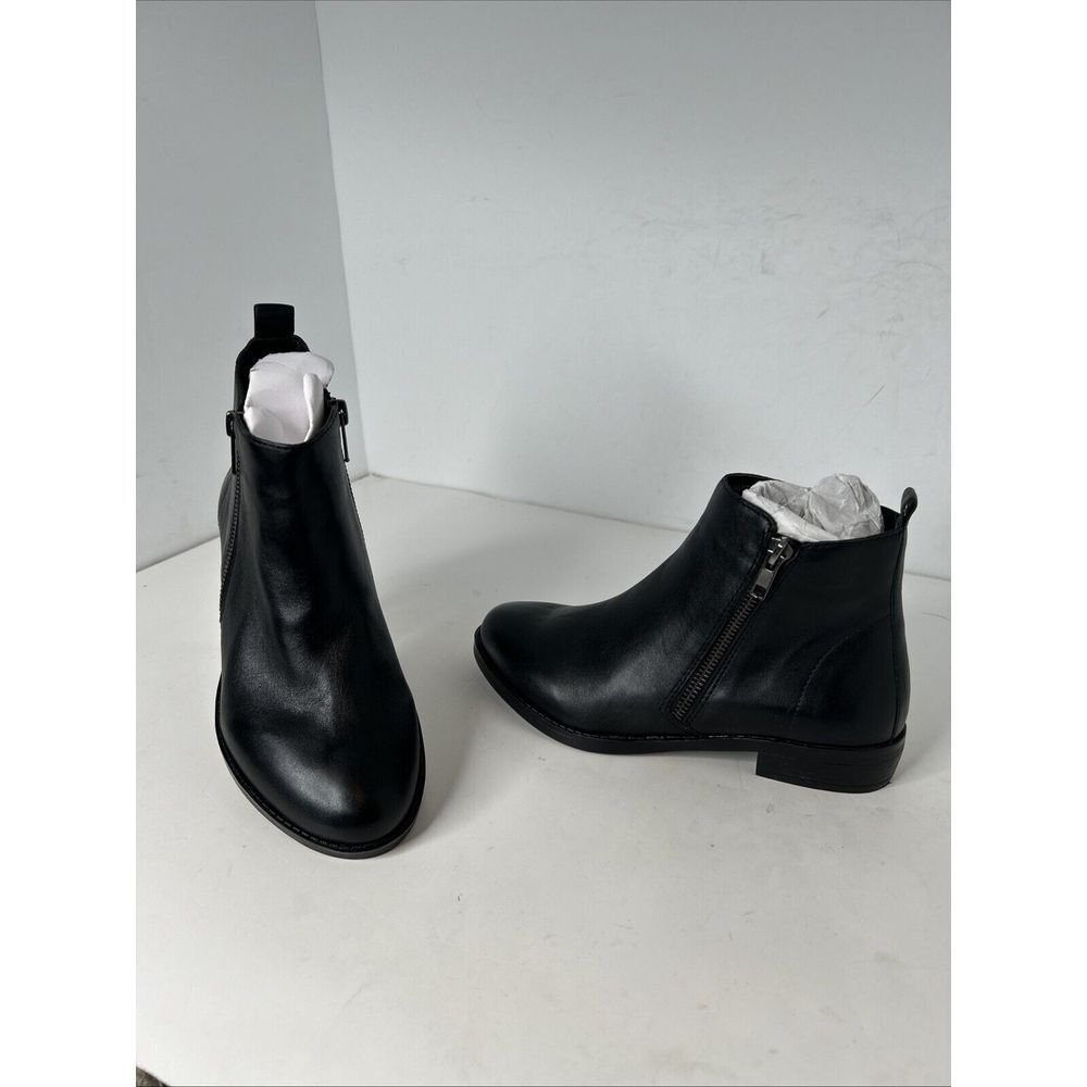 David Tate‎ Women Golden Wide Black Leather Ankle Chelsea Boots Size 6